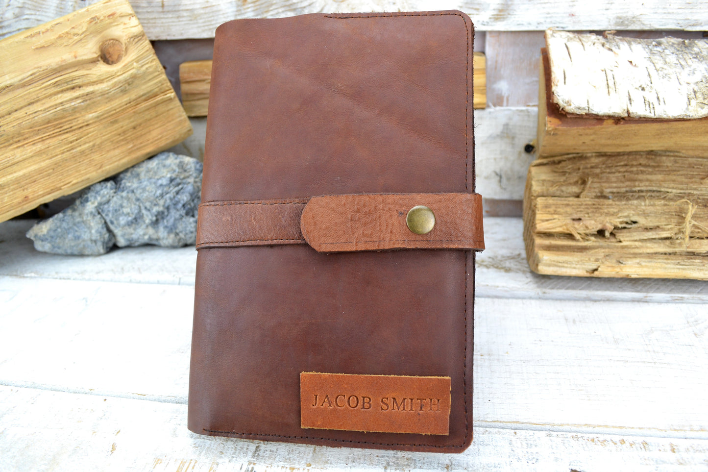Brown Leather Journal, Blank insert notebook and one book mark, Personalized leather journal