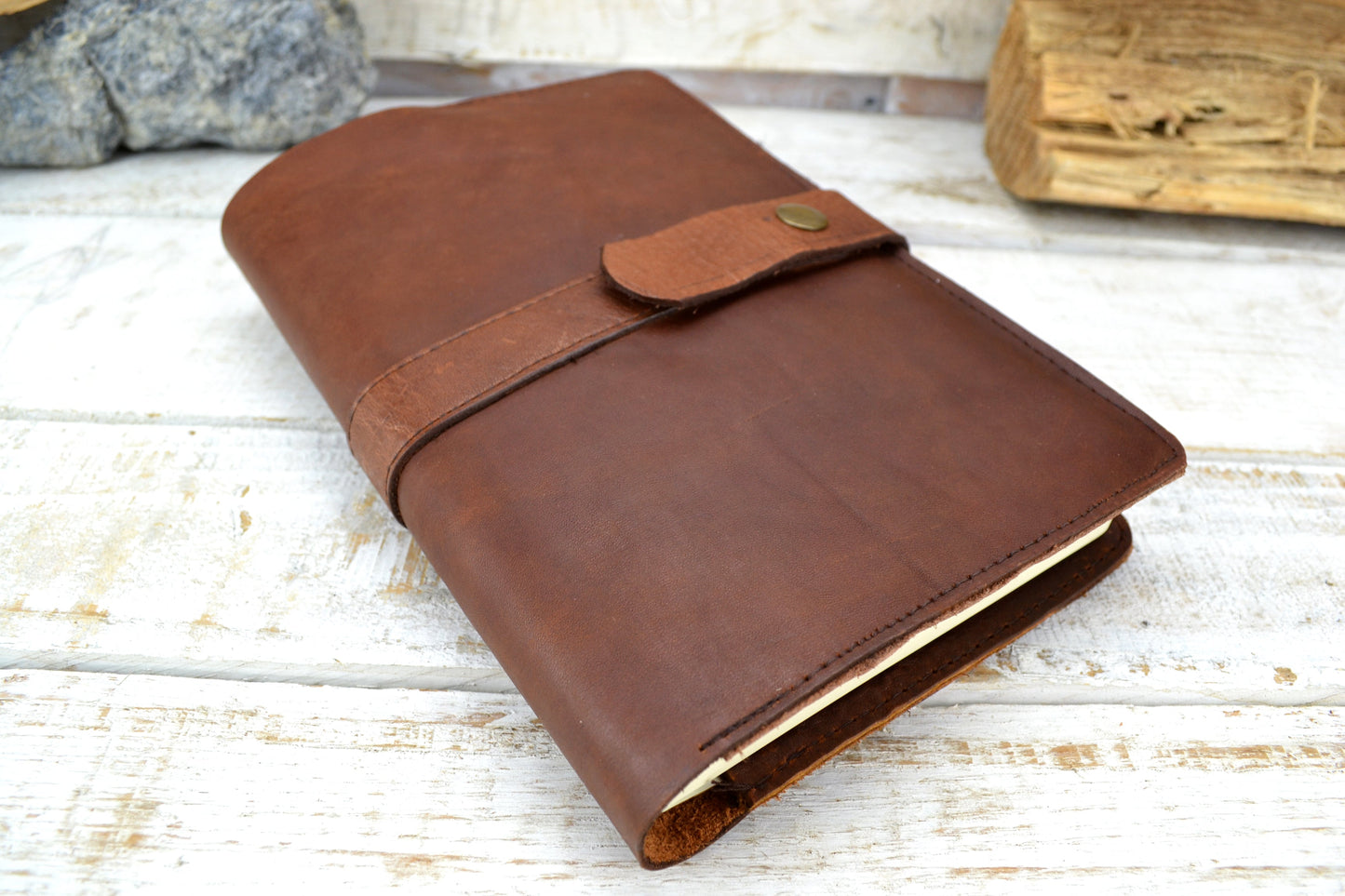 Brown Leather Journal, Blank insert notebook and one book mark, Personalized leather journal