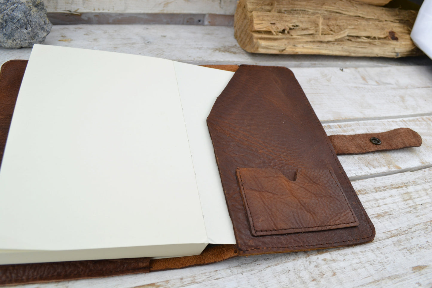 Brown Leather Journal, Blank insert notebook and one book mark, Personalized leather journal