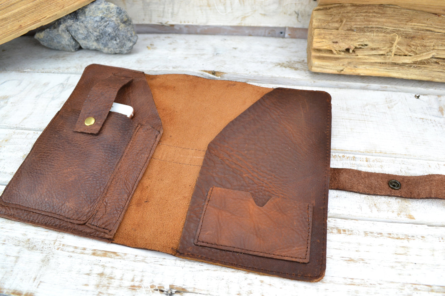 Brown Leather Journal, Blank insert notebook and one book mark, Personalized leather journal