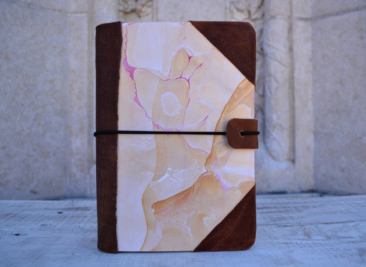 4 Hand-marbled notebooks with distressed leather bound